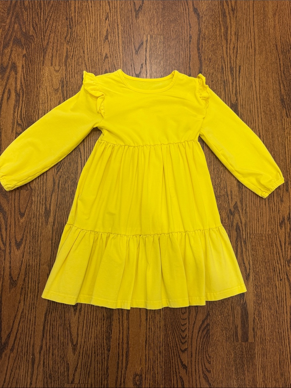 Girls' Yellow Long-Sleeve Ruffle Tiered Dress